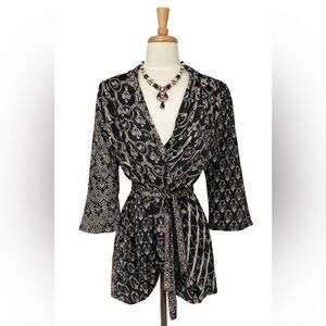 Vintage Lyn Kohls New York 100% Silk Baroque Scarf Print Belted Jacket Size 12